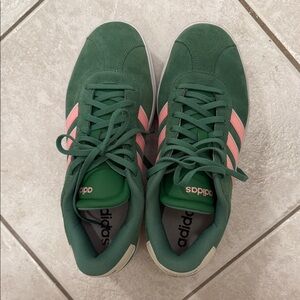 Adidas Women's Forest Green and Coral Sneakers